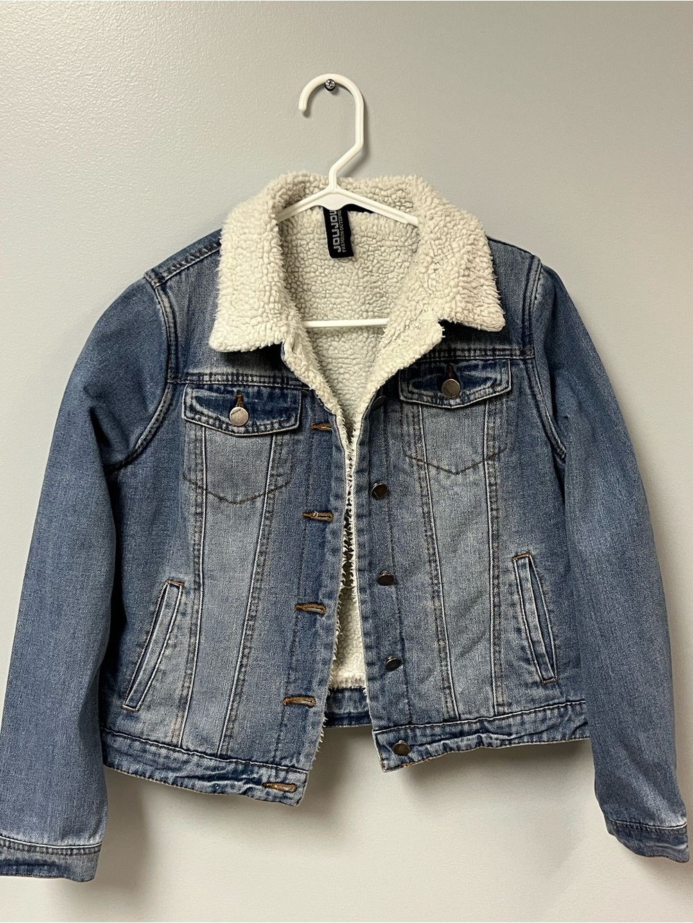 Jou Jou Washed Blue Denim Jacket with Cream Sherpa Collar